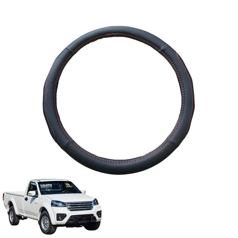 Steering Wheel Cover for GWM Haval Steed Single Cab 2017 - 2022 (Wingle 6) - Black Microfiber Leather - Circle 38 cm