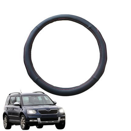 Steering Wheel Cover for Skoda Yeti 2009 - 2017 - Black Microfiber Leather - Circle 38 cm