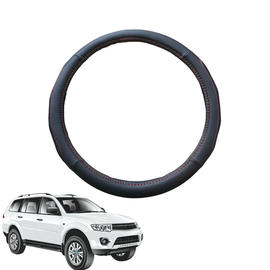 Steering Wheel Cover for Mitsubishi Challenger 2008 - 2016 (PB/PC) - Black Microfiber Leather - Circle 38 cm