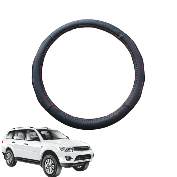 Steering Wheel Cover for Mitsubishi Challenger 2008 - 2016 (PB/PC) - Black Microfiber Leather - Circle 38 cm