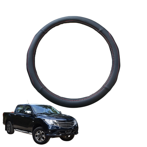 Steering Wheel Cover for Mazda BT-50 Dual Cab 2011 - 2020 (UP UR) - Black Microfiber Leather - Circle 38 cm