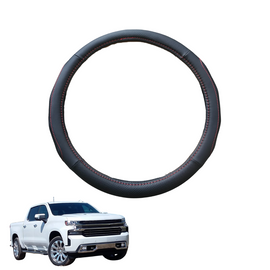 Steering Wheel Cover for Chevrolet Silverado 2019 - Current (GMT T1XX) - Black Microfiber Leather - Circle 38 cm