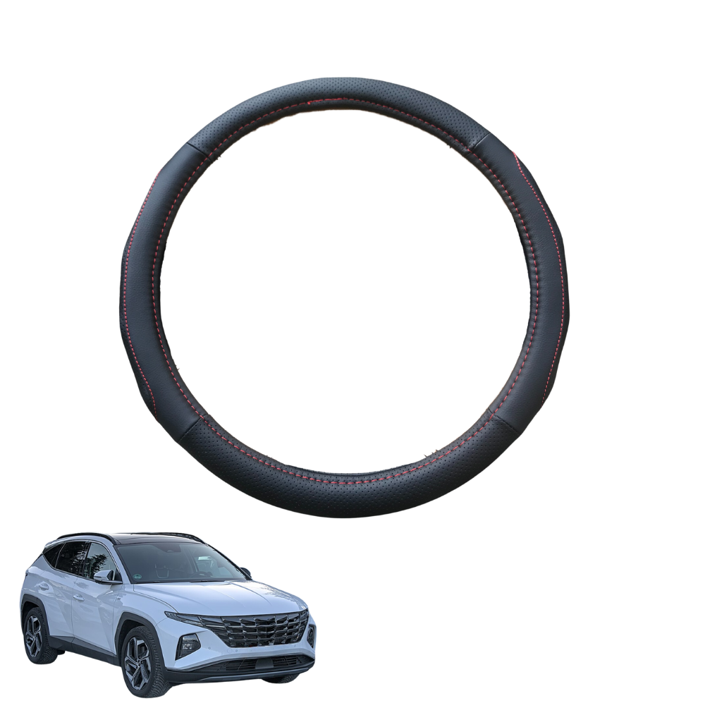 Steering Wheel Cover for Hyundai Tucson 2021 - Current (NX4) - Black Microfiber Leather - Circle 38 cm