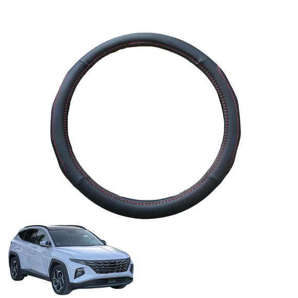 Steering Wheel Cover for Hyundai Tucson 2021 - Current (NX4) - Black Microfiber Leather - Circle 38 cm