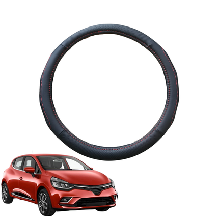 Steering Wheel Cover for Renault Clio 2012 - 2019 (BH/KH) - Black Microfiber Leather - Circle 38 cm