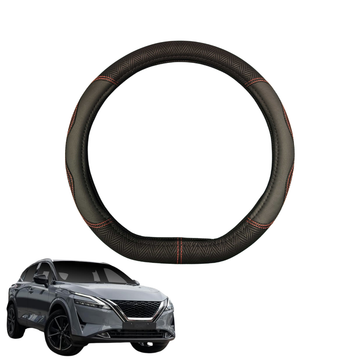 Steering Wheel Cover for Nissan QASHQAI 2022 - Current (J12) - Black Microfiber Leather - D-Shape 38 cm