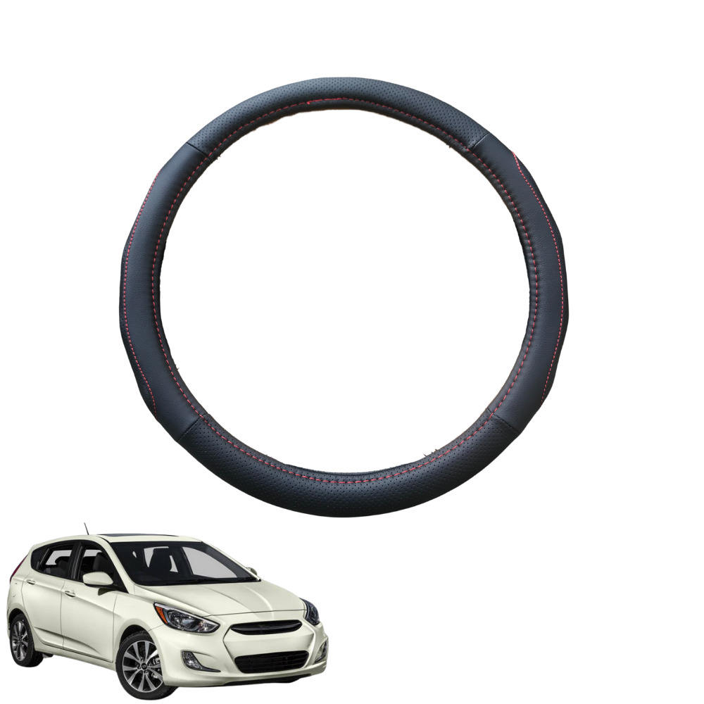 Steering Wheel Cover for Hyundai Accent 2011 - 2018 (R8) - Black Microfiber Leather - Circle 38 cm