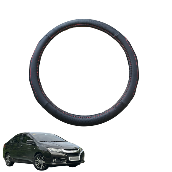 Steering Wheel Cover for Honda City 2014 - 2020 - Black Microfiber Leather - Circle 38 cm