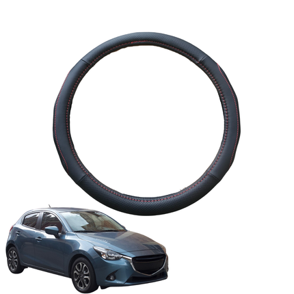 Steering Wheel Cover for Mazda 2 2014 - Current DL, DJ - Black Microfiber Leather - Circle 38 cm