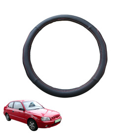 Steering Wheel Cover for Hyundai Accent 1999 - 2005 LC - Black Microfiber Leather - Circle 38 cm