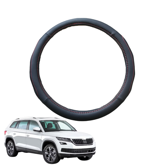 Steering Wheel Cover for Skoda Kodiaq 2017 - Current NS - Black Microfiber Leather - Circle 38 cm