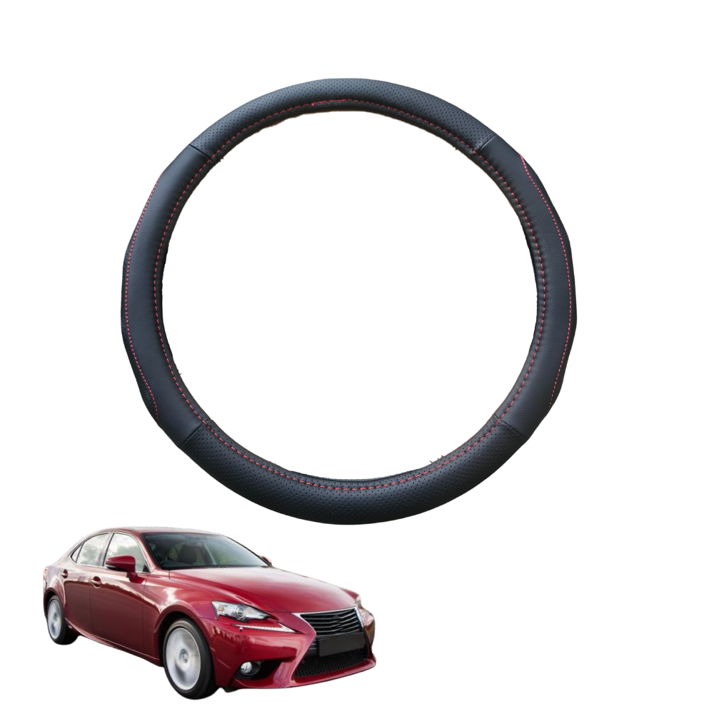Steering Wheel Cover for Lexus IS 2013 - 2021 30R, 31R - Black Microfiber Leather - Circle 38 cm