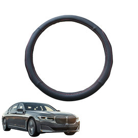 Steering Wheel Cover for BMW 7 Series 2015 - 2022 (G11 G12) - Black Microfiber Leather - Circle 38 cm