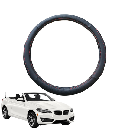 Steering Wheel Cover for BMW 2 Series 2014 - 2021 Coupe/Convertible (F22 F23) - Black Microfiber Leather - Circle 38 cm