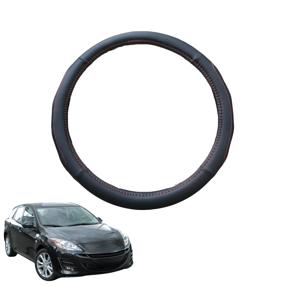 Steering Wheel Cover for Mazda 3 2009 - 2013 (BL) - Black Microfiber Leather - Circle 38 cm