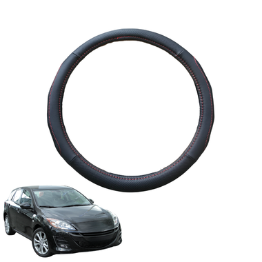 Steering Wheel Cover for Mazda 3 2009 - 2013 (BL) - Black Microfiber Leather - Circle 38 cm