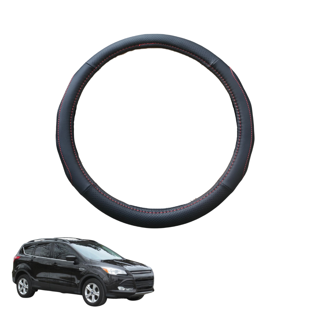 Steering Wheel Cover for Ford Escape 2013 - 2019 ZG - Black Microfiber Leather - Circle 38 cm