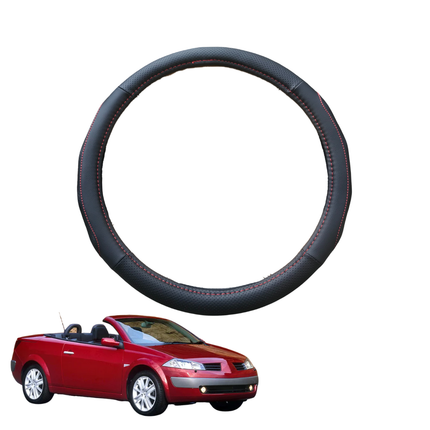Steering Wheel Cover for Renault Megane 2003 - 2008 Cabriolet - Black Microfiber Leather - Circle 38 cm