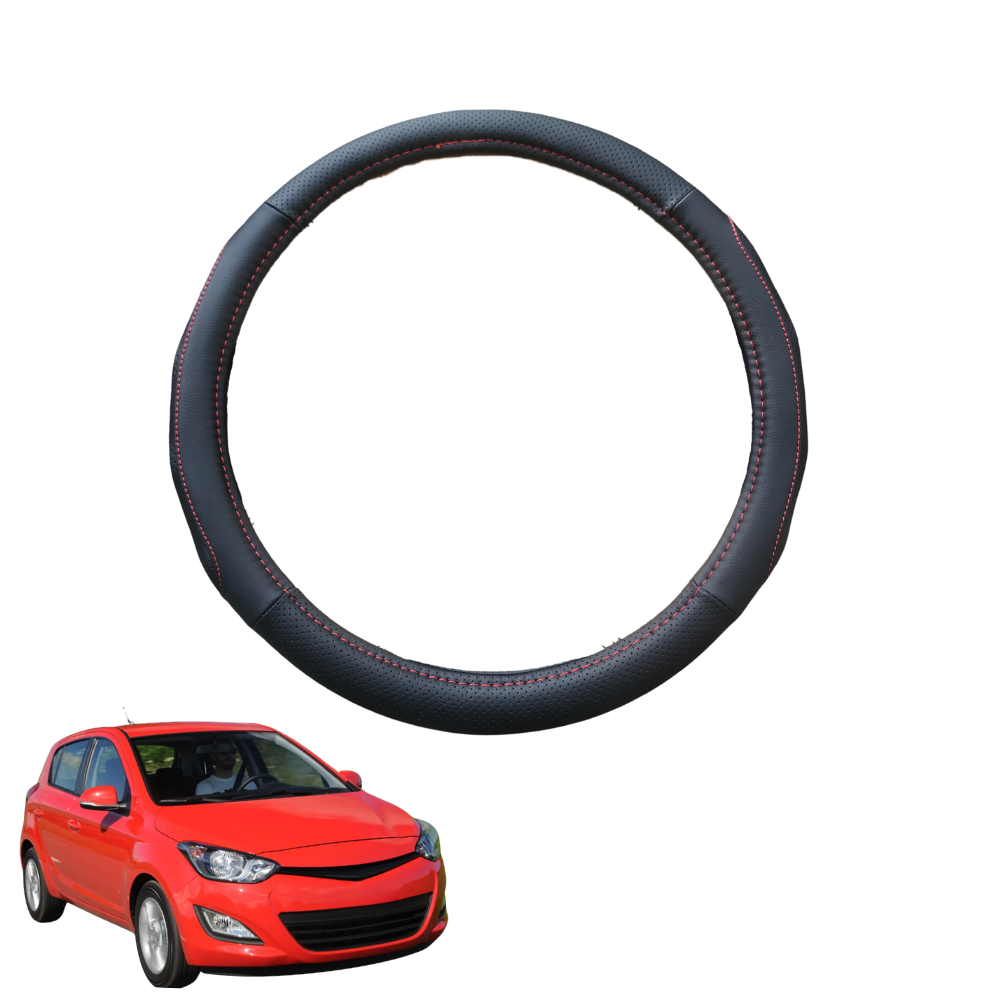 Steering Wheel Cover for Hyundai i20 2008 - 2015 (PB/PBT) - Black Microfiber Leather - Circle 38 cm