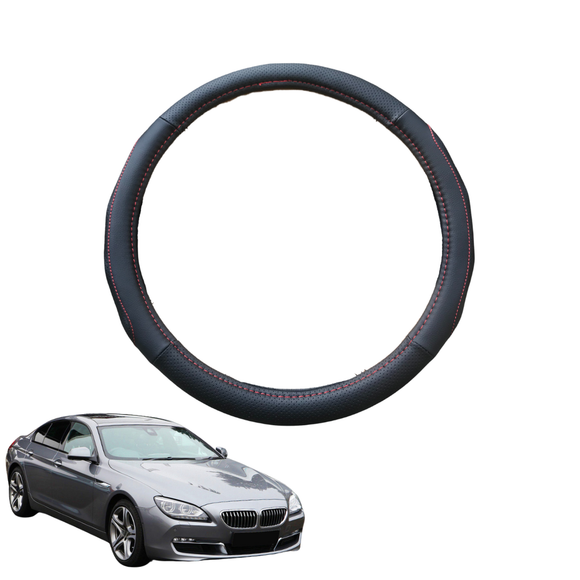 Steering Wheel Cover for BMW 6 Series Gran Coupe 2011 - 2019 (F06) - Black Microfiber Leather - Circle 38 cm