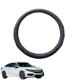 Steering Wheel Cover for Honda Civic 2016 - 2021 (10th Gen) - Black Microfiber Leather - Circle 38 cm