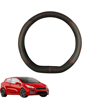 Steering Wheel Cover for Kia Pro Cee'd 2014 - 2019 - Black Microfiber Leather - D-Shape 38 cm