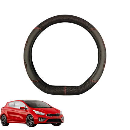 Steering Wheel Cover for Kia Pro Cee'd 2014 - 2019 - Black Microfiber Leather - D-Shape 38 cm
