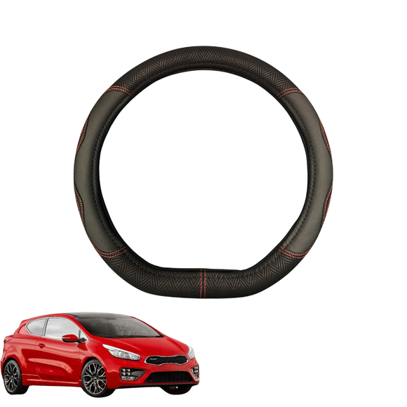 Steering Wheel Cover for Kia Pro Cee'd 2014 - 2019 - Black Microfiber Leather - D-Shape 38 cm
