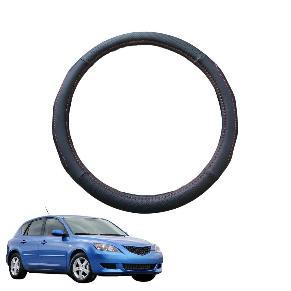 Steering Wheel Cover for Mazda 3 2004 - 2009 BK - Black Microfiber Leather - Circle 38 cm