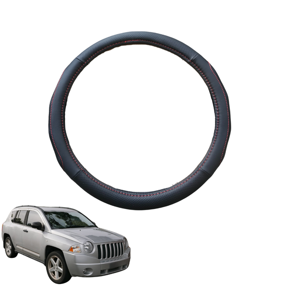 Steering Wheel Cover for Jeep Compass 2006 - 2017 (MK49) - Black Microfiber Leather - Circle 38 cm