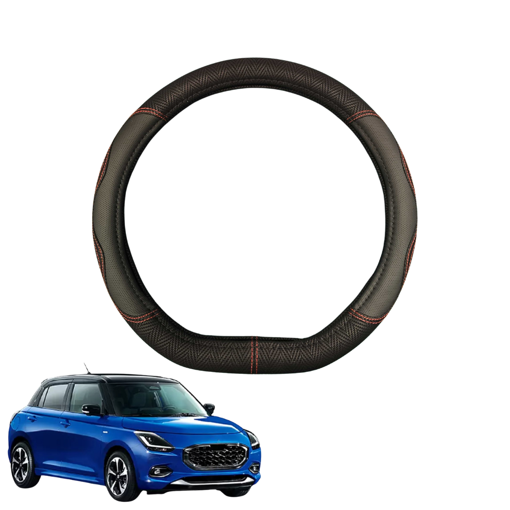 Steering Wheel Cover for Suzuki Swift 2024 - Current (Hybrid) - Black Microfiber Leather - D-Shape 38 cm