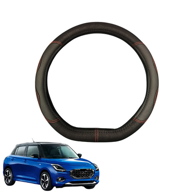 Steering Wheel Cover for Suzuki Swift 2024 - Current (Hybrid) - Black Microfiber Leather - D-Shape 38 cm