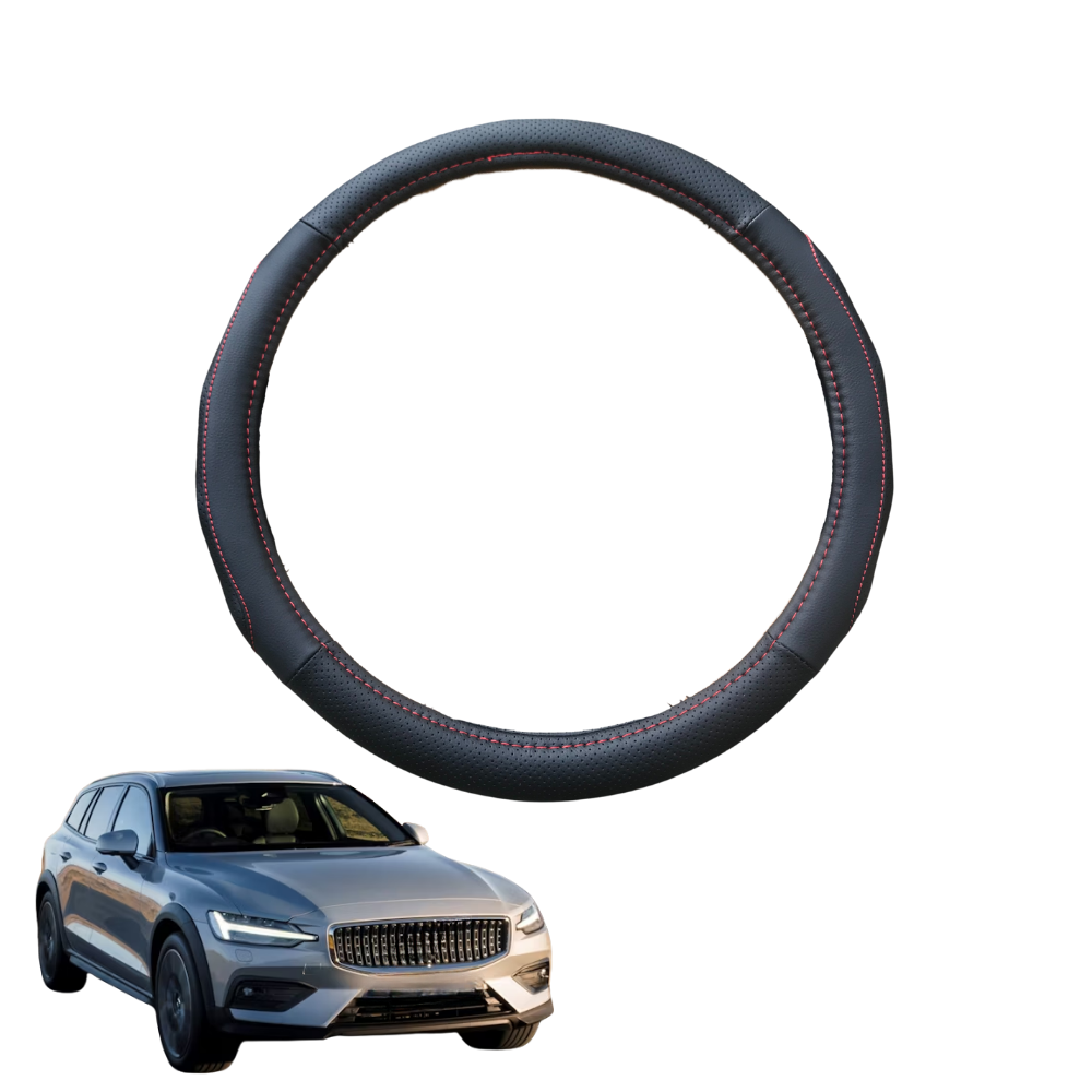 Steering Wheel Cover for Volvo V60 2019 - Current Cross Country - Black Microfiber Leather - Circle 38 cm
