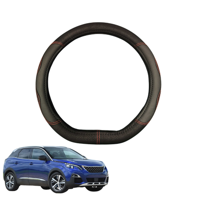 Steering Wheel Cover for Peugeot 3008 SUV 2017 - Current (P84) - Black Microfiber Leather - D-Shape 38 cm