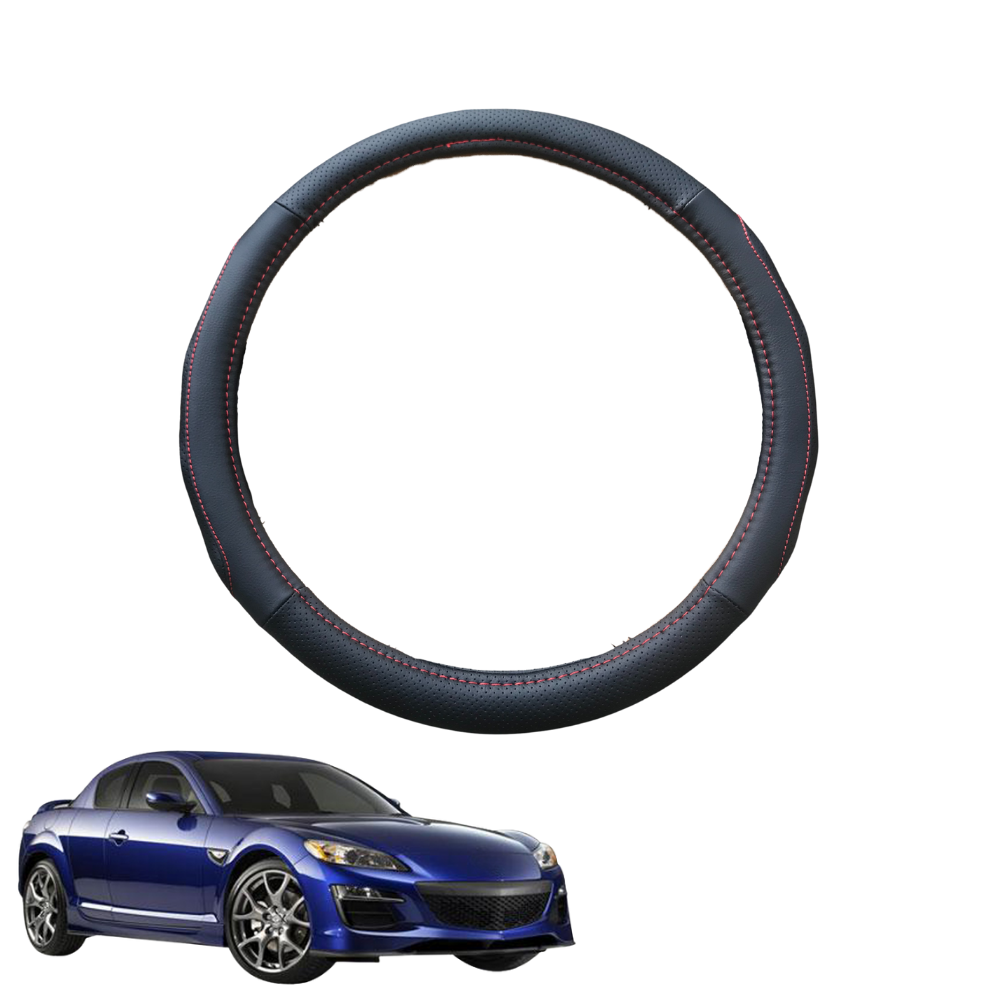 Steering Wheel Cover for Mazda RX-8 2003 - 2012 FE - Black Microfiber Leather - Circle 38 cm