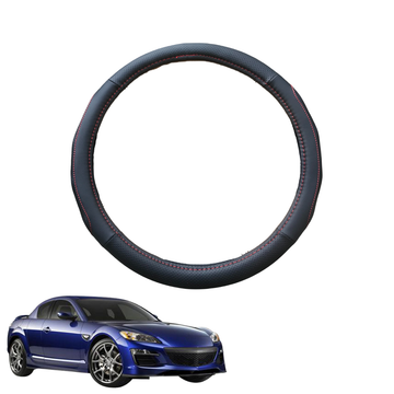 Steering Wheel Cover for Mazda RX-8 2003 - 2012 FE - Black Microfiber Leather - Circle 38 cm