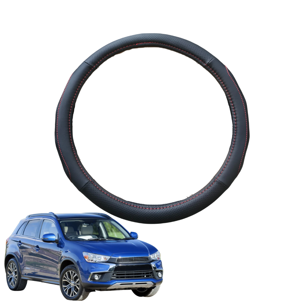 Steering Wheel Cover for Mitsubishi ASX 2010 - 2023 (GA) - Black Microfiber Leather - Circle 38 cm