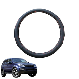 Steering Wheel Cover for SsangYong Rexton 2014 - 2017 - Black Microfiber Leather - Circle 38 cm