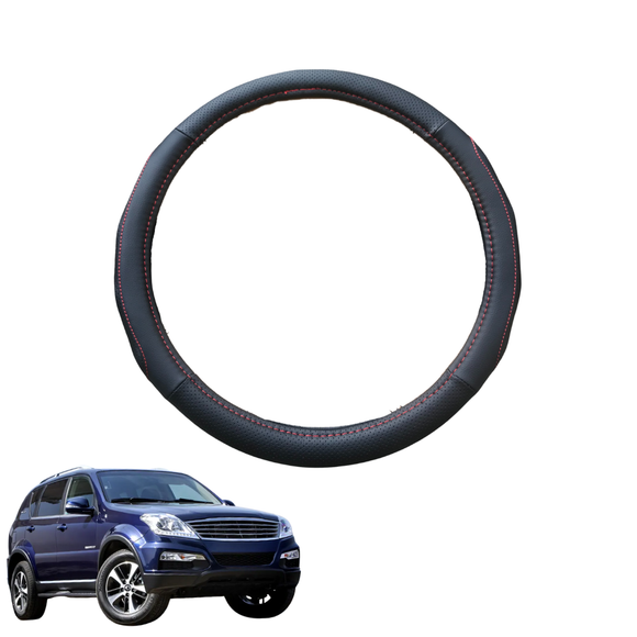 Steering Wheel Cover for SsangYong Rexton 2014 - 2017 - Black Microfiber Leather - Circle 38 cm