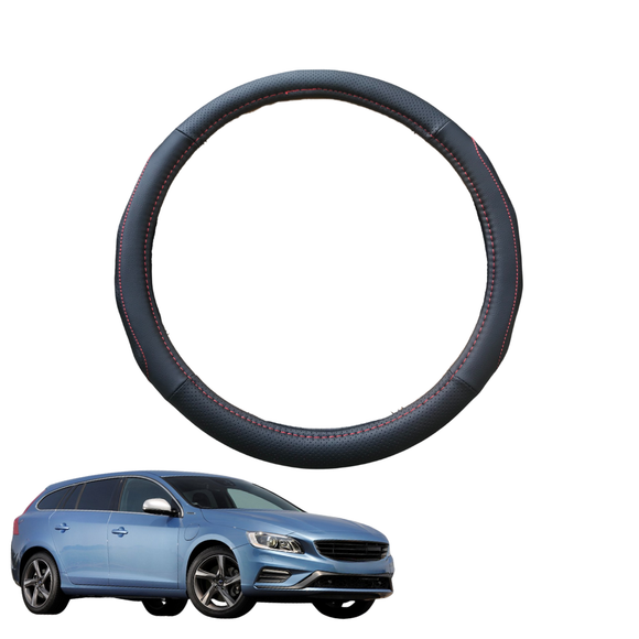 Steering Wheel Cover for Volvo V60 2010 - 2018 Manual - Black Microfiber Leather - Circle 38 cm