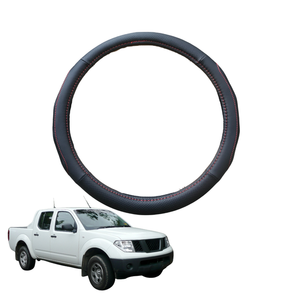 Steering Wheel Cover for Nissan Navara Single Cab 2005 - 2014 (D40 ST/STX) - Black Microfiber Leather - Circle 38 cm