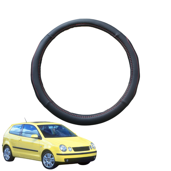 Steering Wheel Cover for VolksWagen Polo 2002 - 2009 (MK4) - Black Microfiber Leather - Circle 38 cm
