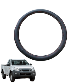 Steering Wheel Cover for Isuzu D-Max Single Cab 2012 - 2020 RT - Black Microfiber Leather - Circle 38 cm