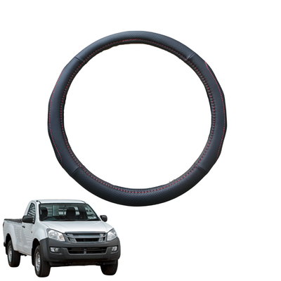 Steering Wheel Cover for Isuzu D-Max Single Cab 2012 - 2020 RT - Black Microfiber Leather - Circle 38 cm