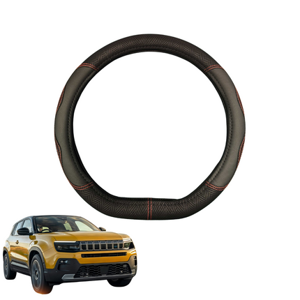 Steering Wheel Cover for Jeep Avenger 2024 - Current - Black Microfiber Leather - D-Shape 38 cm