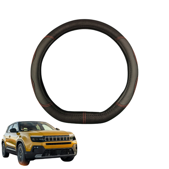 Steering Wheel Cover for Jeep Avenger 2024 - Current - Black Microfiber Leather - D-Shape 38 cm