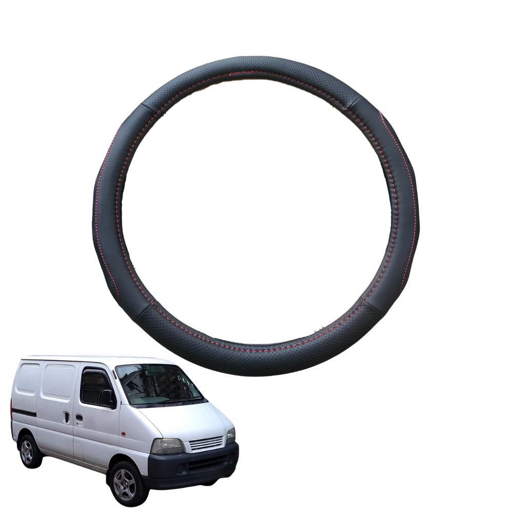 Steering Wheel Cover for Suzuki Carry 1999 - 2013 - Black Microfiber Leather - Circle 38 cm