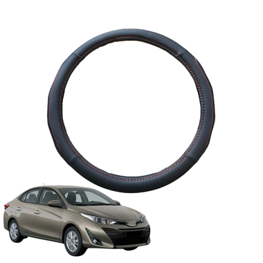 Steering Wheel Cover for Toyota Yaris 2020 - Current - Black Microfiber Leather - Circle 38 cm