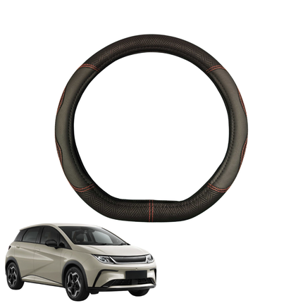 Steering Wheel Cover for BYD Dolphin 2023 - Current (Dynamic,Premium) - Black Microfiber Leather - D-Shape 38 cm