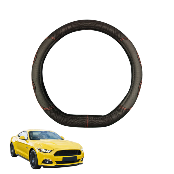 Steering Wheel Cover for Ford Mustang 2015 - 2024 (S550) - Black Microfiber Leather - D-Shape 38 cm